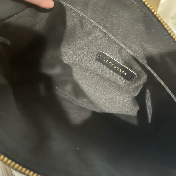 TORY BURCH BLACK KIRA CHEVRON POUCH
